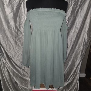 Noble U One-Shoulder Sage Green Smocked Dress